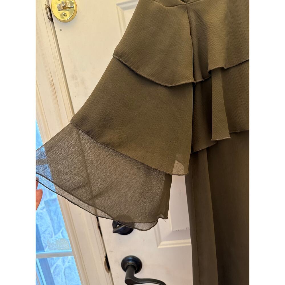 Zara Green Tiered Ruffle Shift Dress Women's XS Flowy Boho Olive Green - Picture 4 of 8